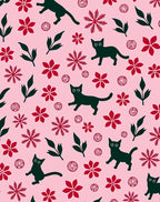 Pink Black Red Cat Floral Snowflakes Rug