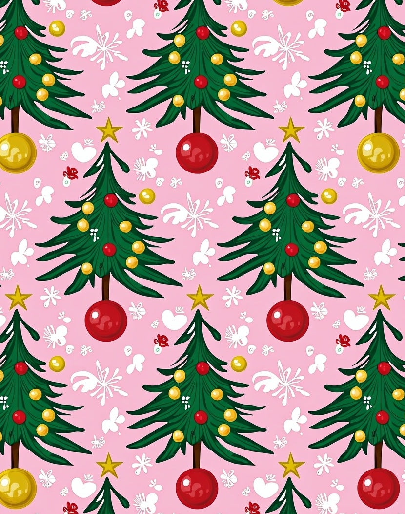 Festive Green Christmas Trees Pink Background Rug
