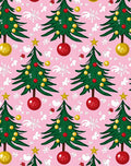 Festive Green Christmas Trees Pink Background Rug