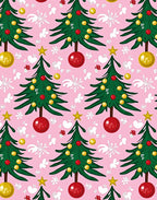 Festive Green Christmas Trees Pink Background Rug