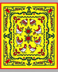 Yellow Red Folk Art Chicken Floral Rug