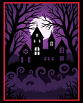 Haunted House Purple Moonscape Silhouette Rug