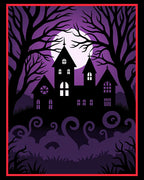 Haunted House Purple Moonscape Silhouette Rug