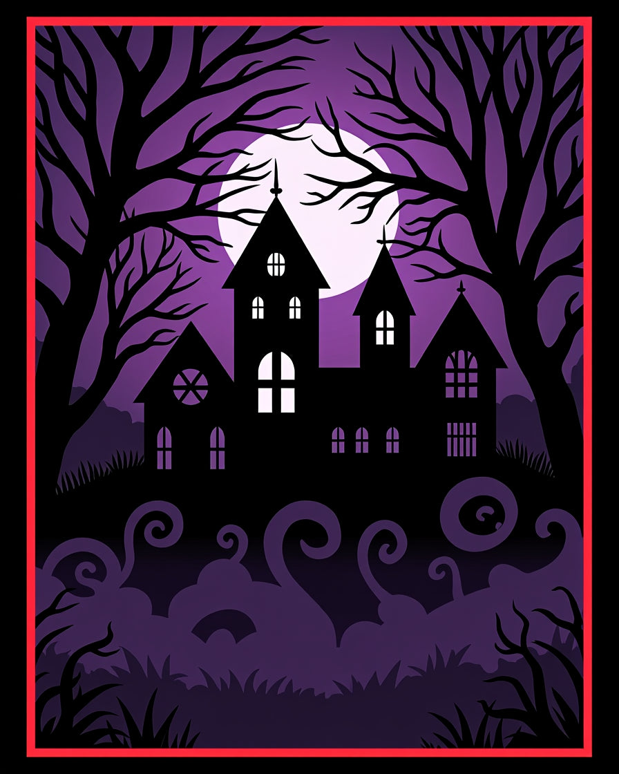 Haunted House Purple Moonscape Silhouette Rug