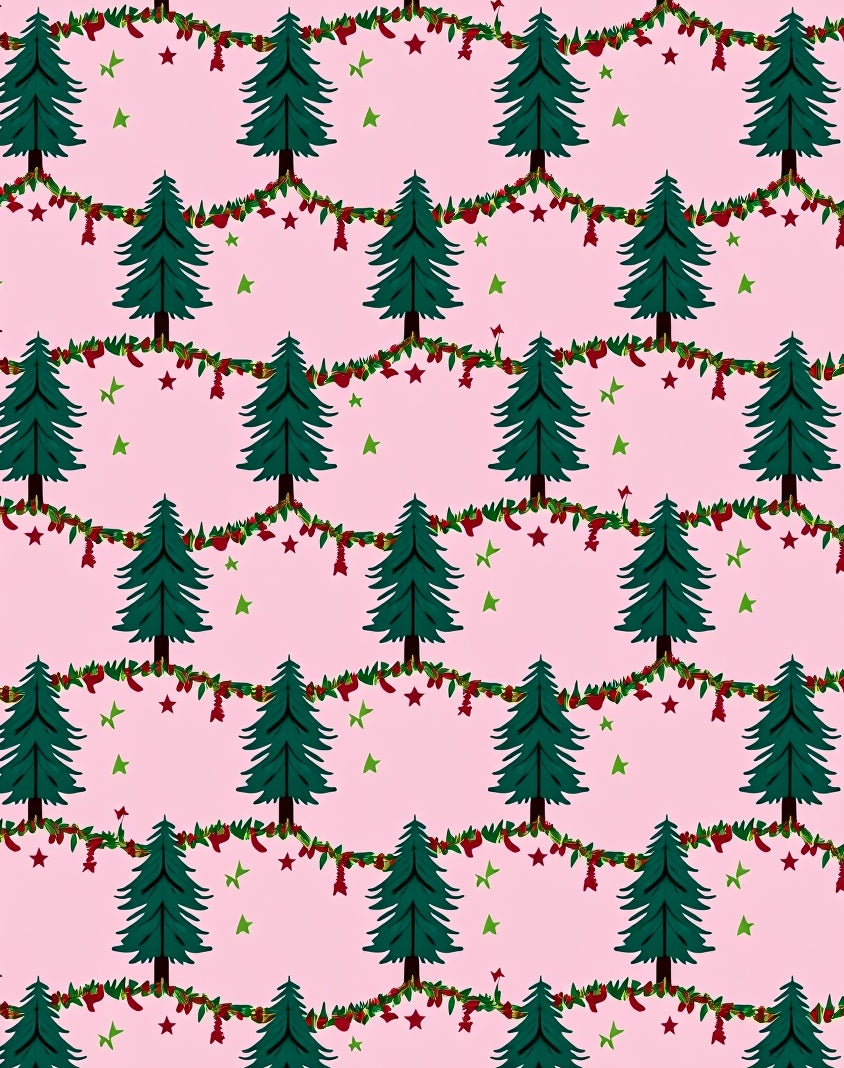 Pink Festive Christmas Tree Garland Rug