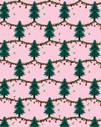 Pink Festive Christmas Tree Garland Rug