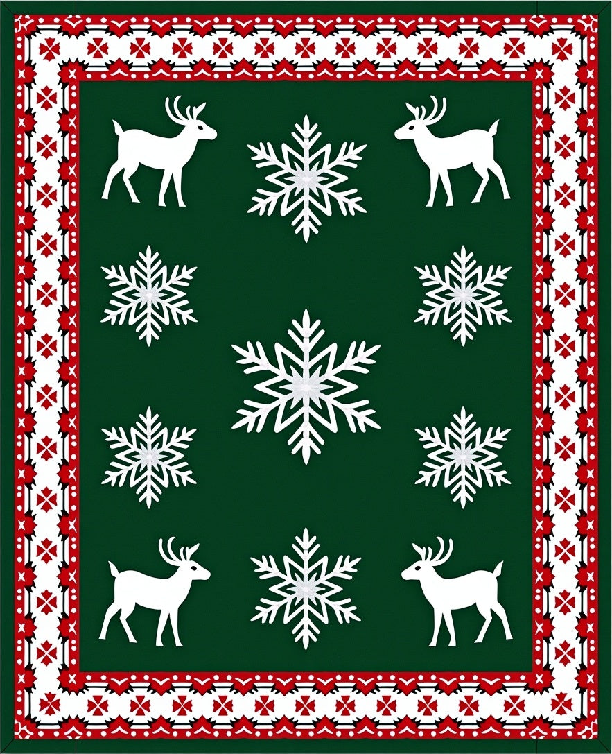 Aged Red Deer Snowflakes Border Rug