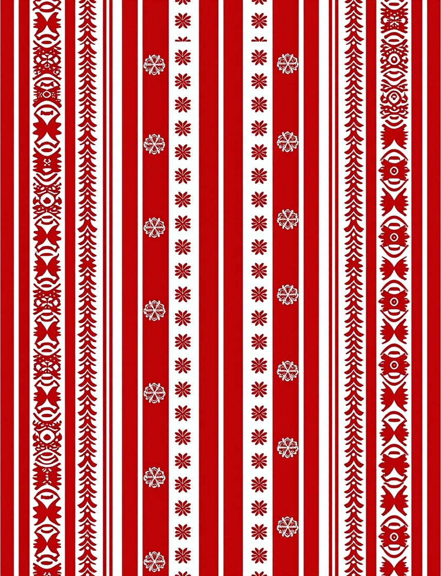 Red White Stripe Snowflake Border Rug