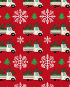 Festive Red Truck Snow Tree Rug