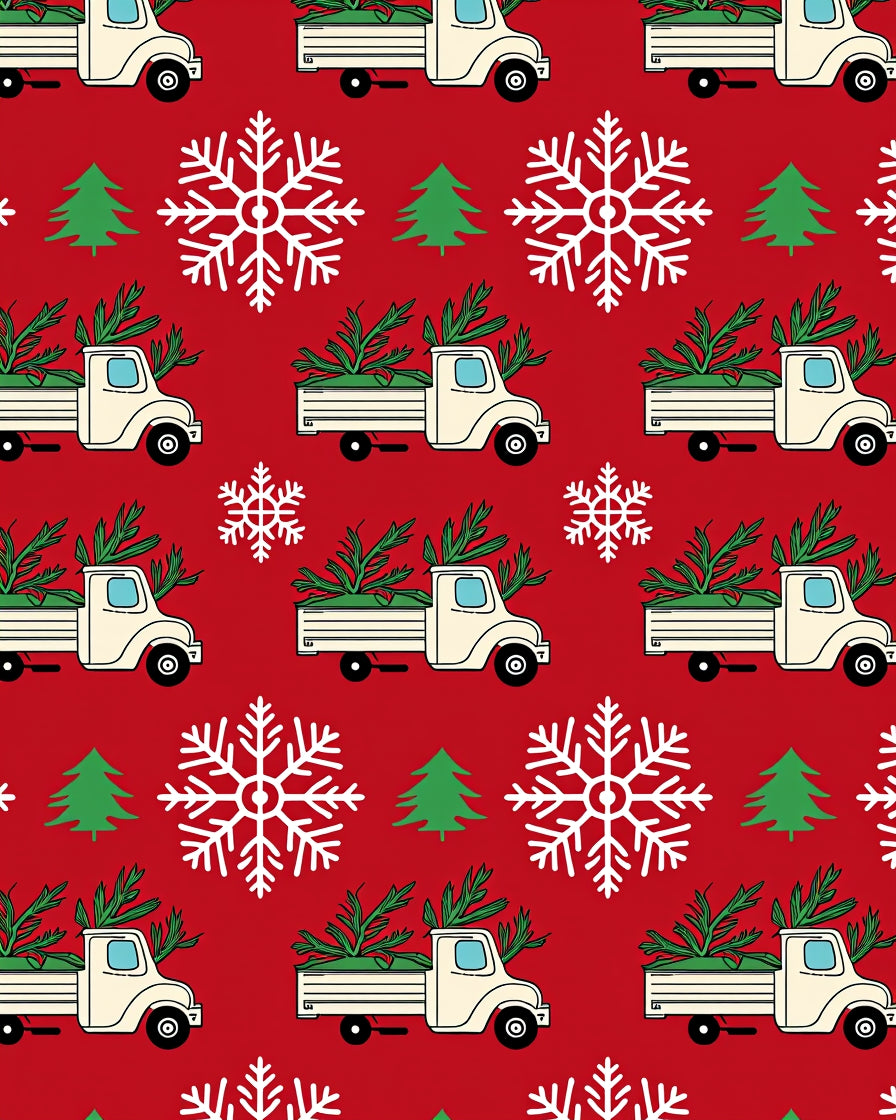 Festive Red Truck Snow Tree Rug