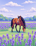 Brown Horse Lavender Field Clouds Rug
