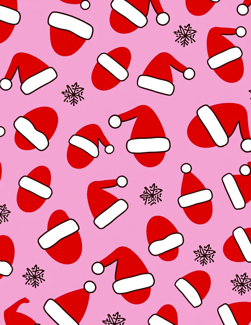 Red Santa Hats Pink Snowflakes Rug