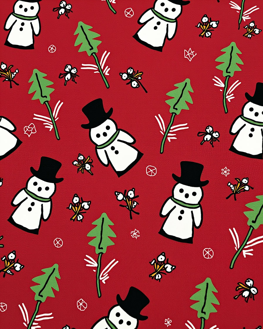 Festive Snowman Red Holiday Mittens Rug