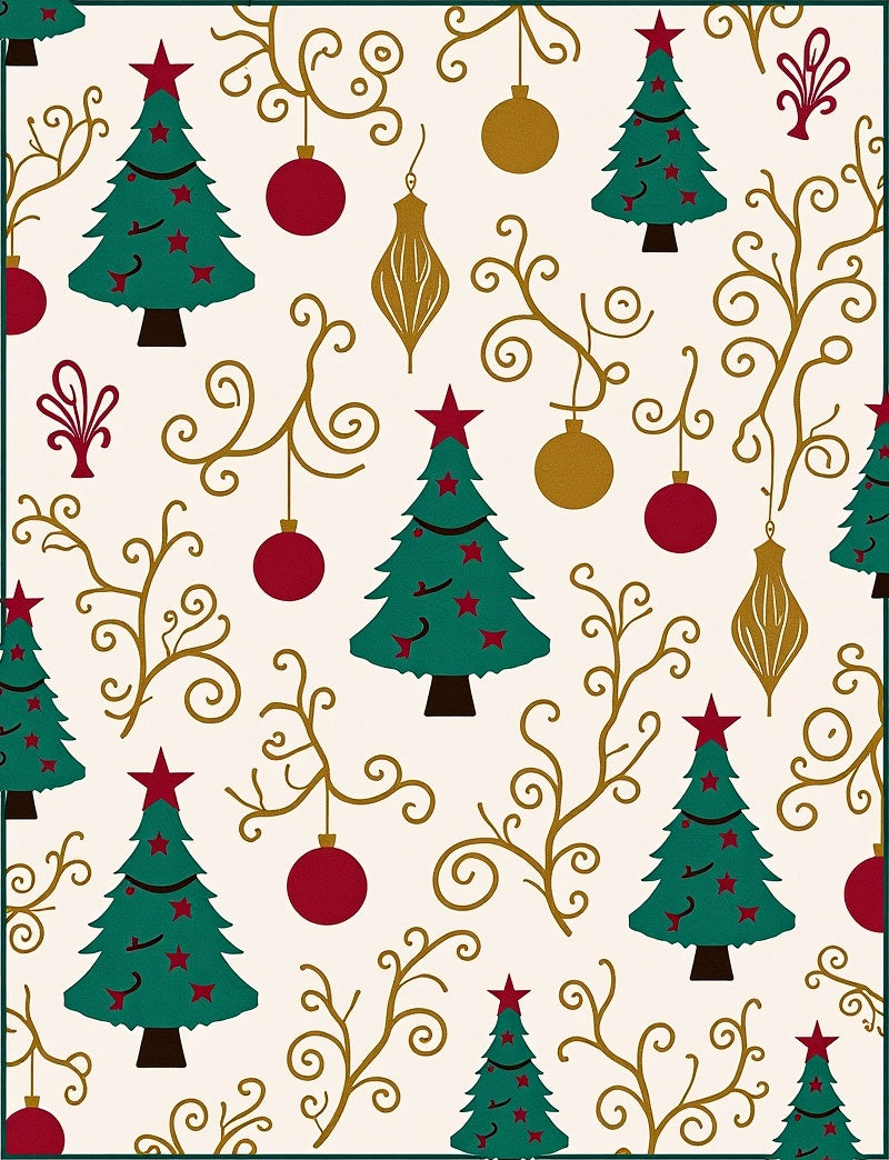 Festive Green Christmas Tree Ornaments Rug