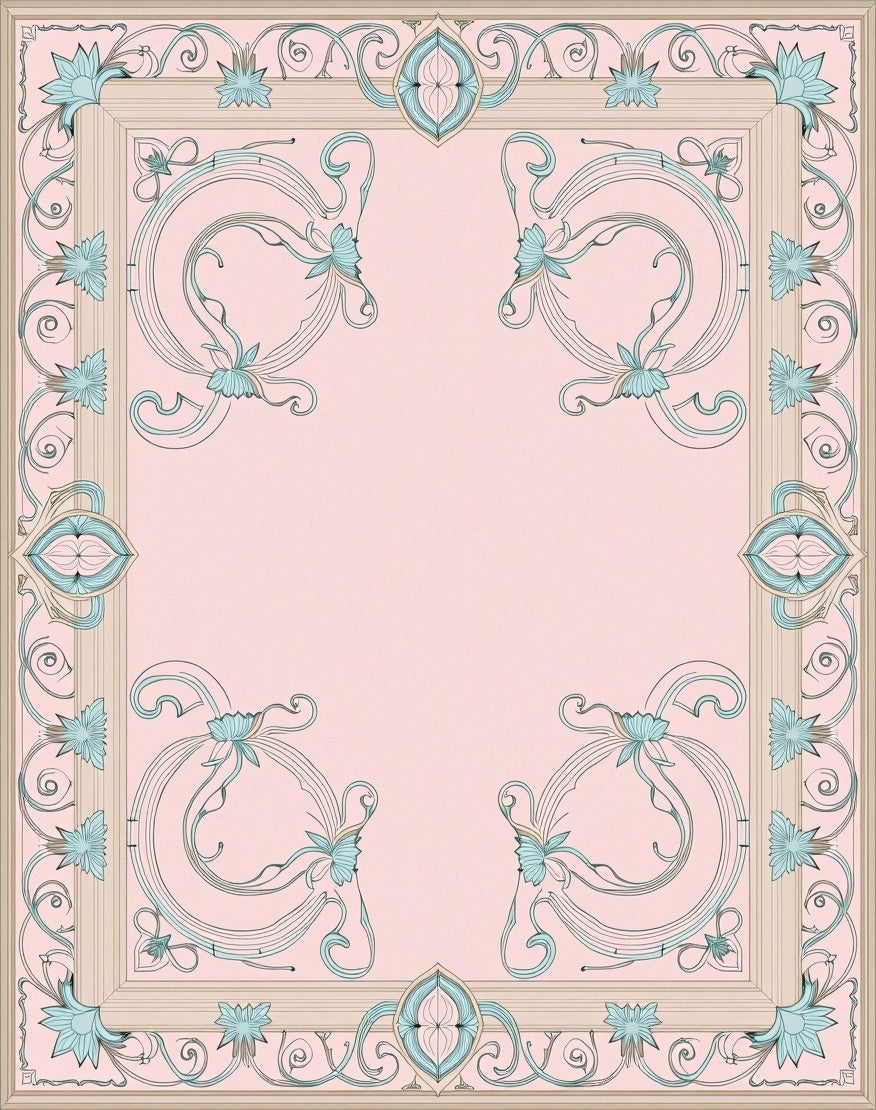 Art Nouveau Pink Floral Swirl Rug