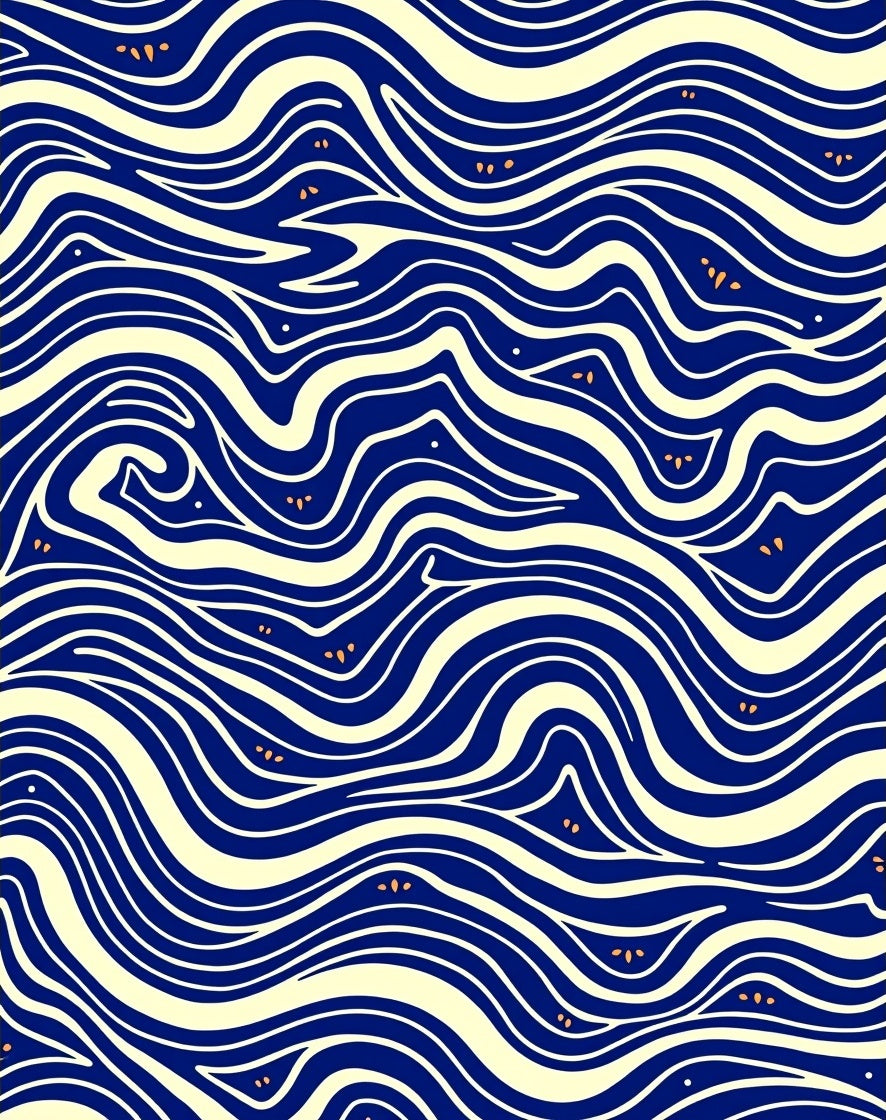 Navy Blue Wavy Lines Splash Accents Rug
