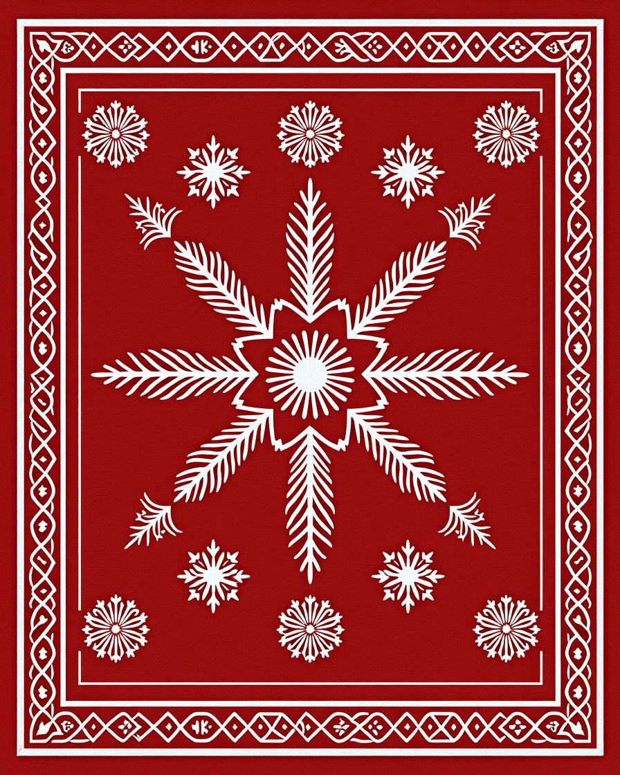Crimson White Snowflake Starburst Rug