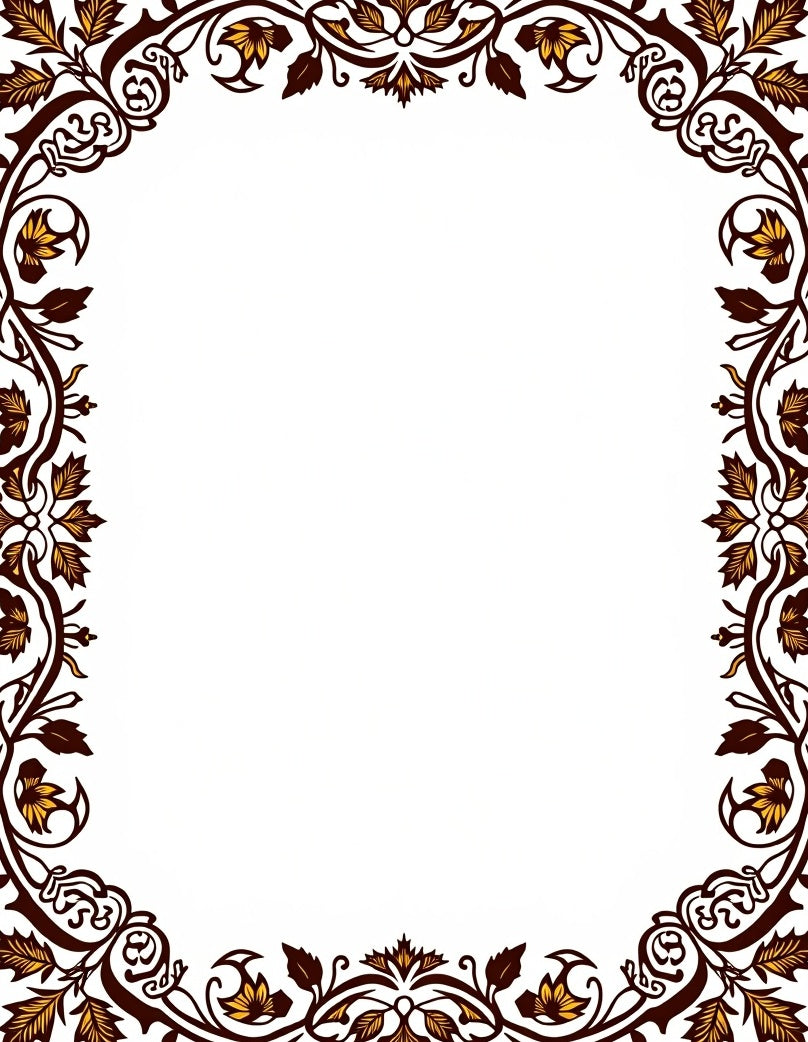 Vineyard Scrollwork Golden Leaf Border Rug