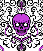 Vivid Purple Skull Floral Swirl Accent Rug