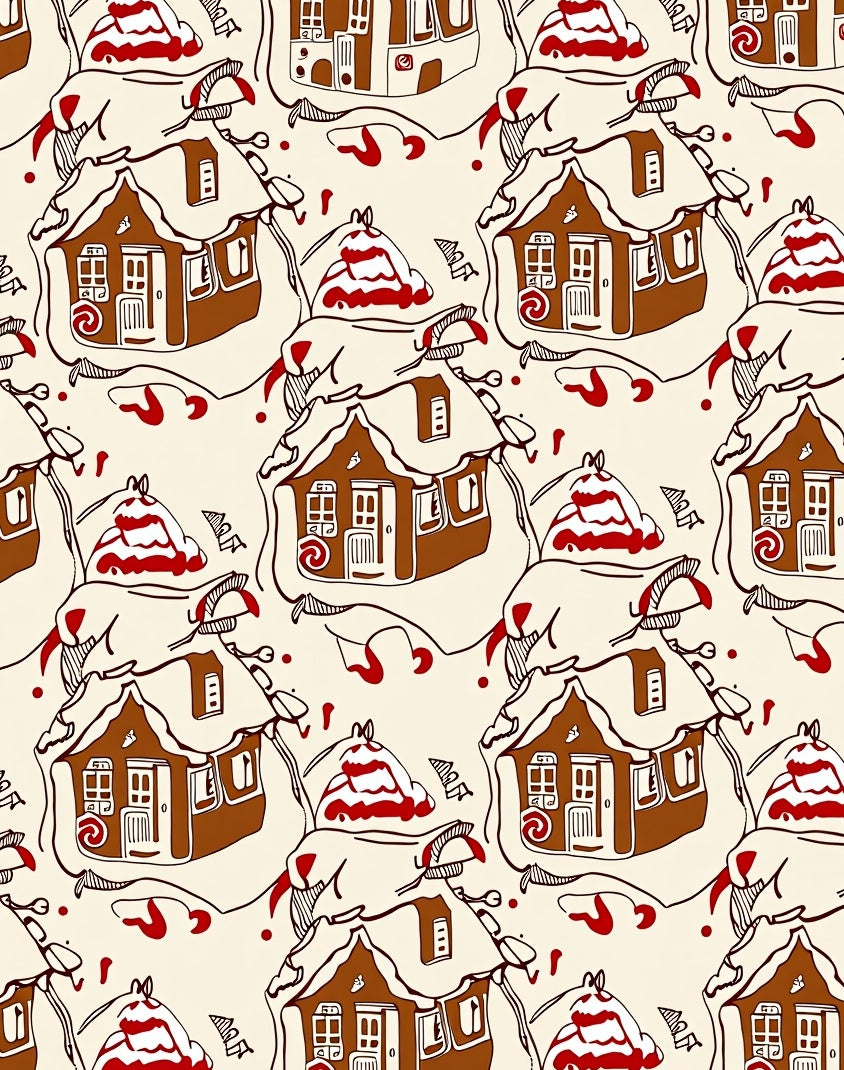 Whimsical Gingerbread Houses Red Detail Rug