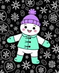 Cute Snowman With Purple Hat Snowflake Background Rug