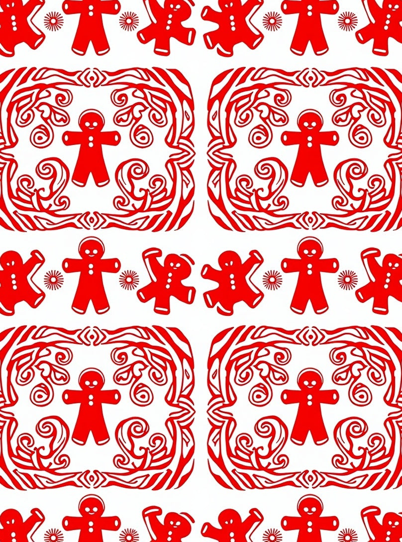 Red Gingerbread Man Swirl Border Rug