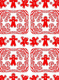 Red Gingerbread Man Swirl Border Rug