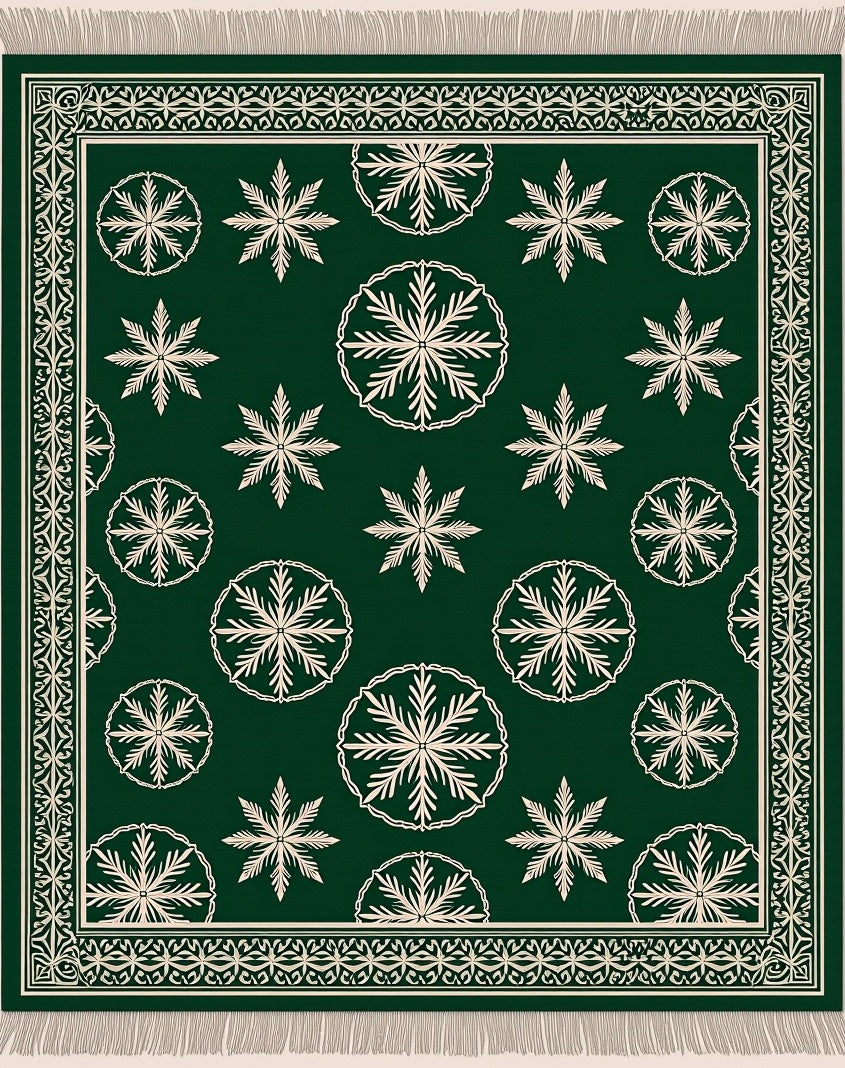 Forest Green Snowflake Border Rug