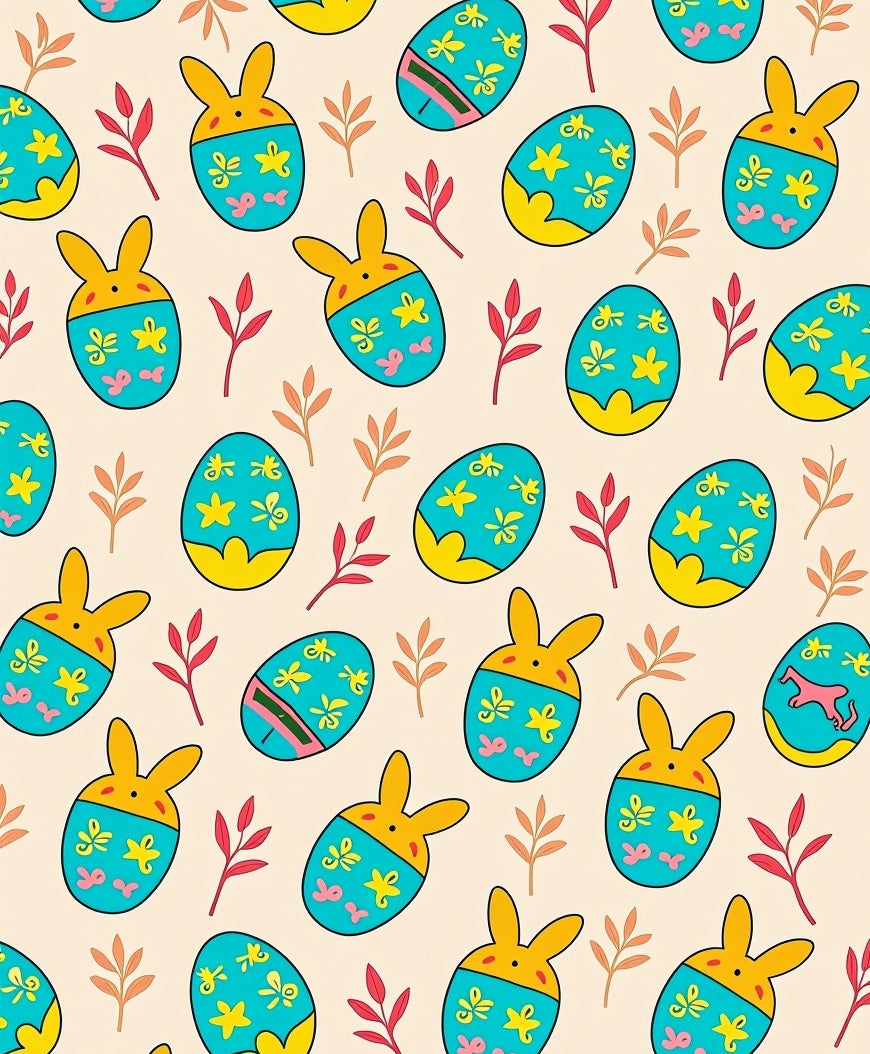 Aqua Yellow Bunny Eggs Foliage Rug