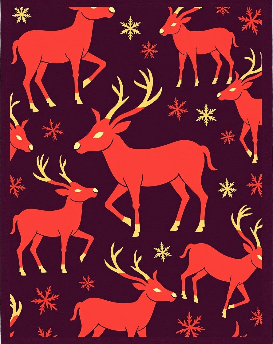 Red Deer With Snowflakes Holiday Rug