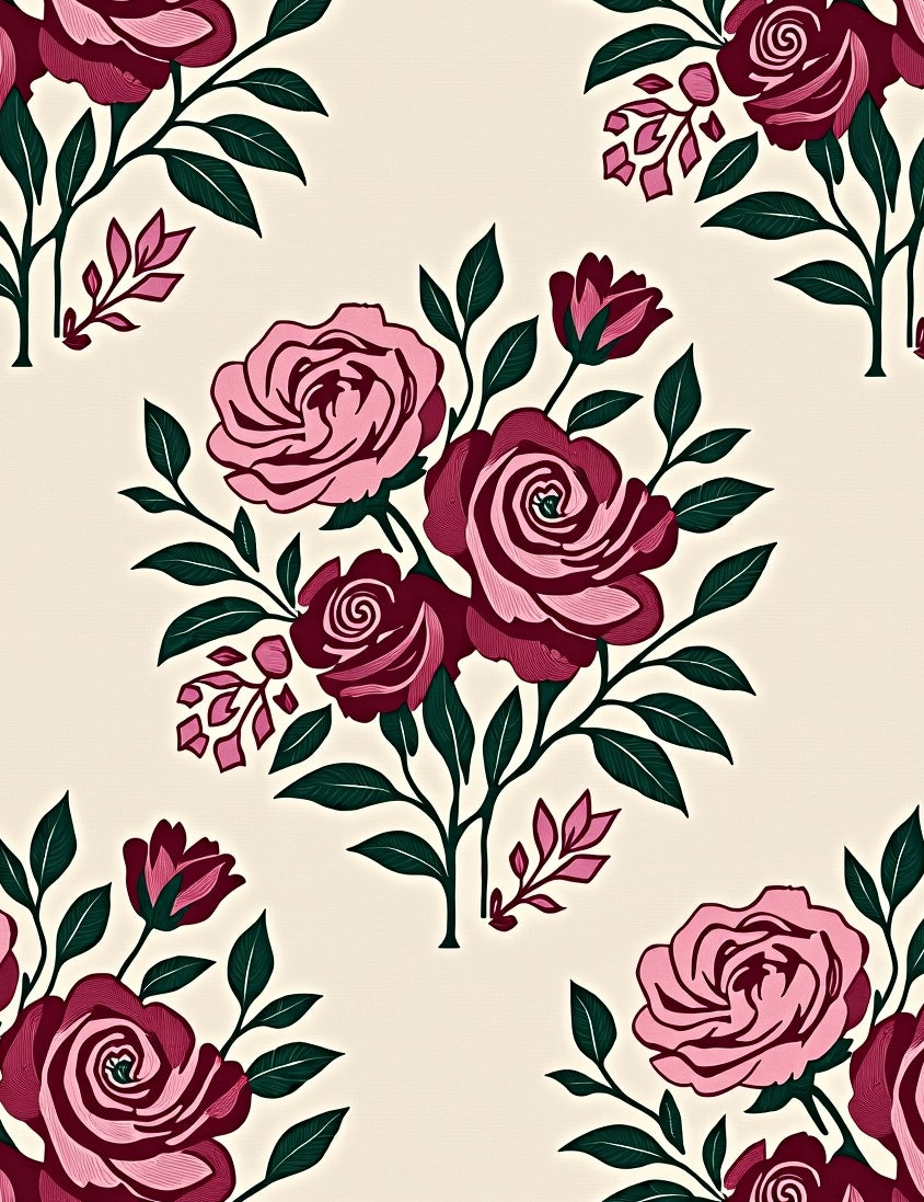Crimson Pink Rose Branch Ensemble Rug