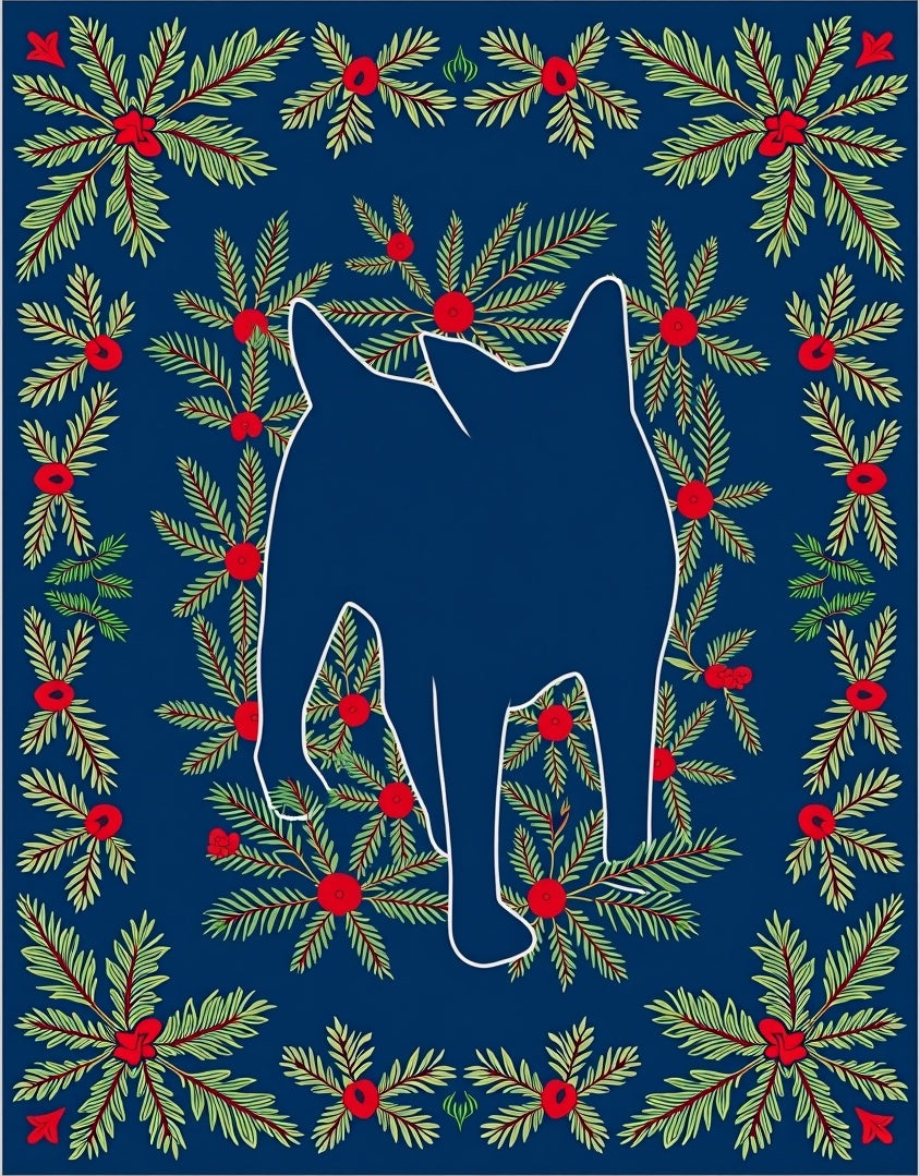 Midnight Blue Forest Cat Silhouette Rug