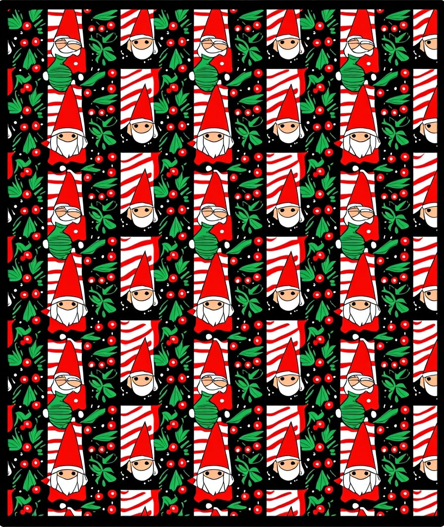 Festive Red Gnome Berry Stripe Rug