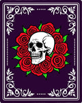 Dark Purple Skull Red Rose Border Rug