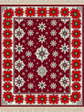 Crimson Red Snowflake Floral Border Rug