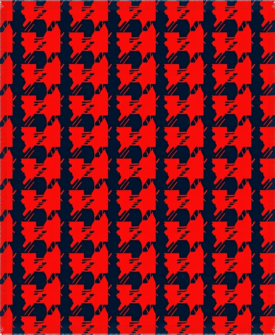 Bold Red Houndstooth Geometric Rug