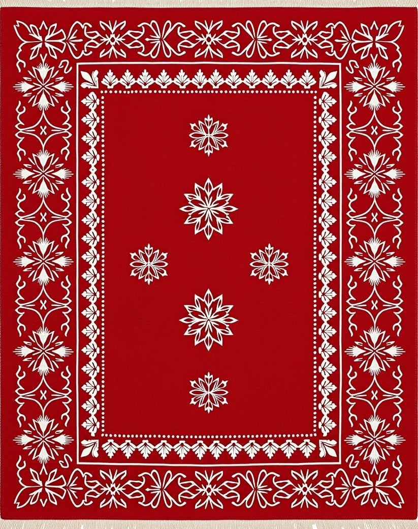 Bold Red White Snowflake Border Rug