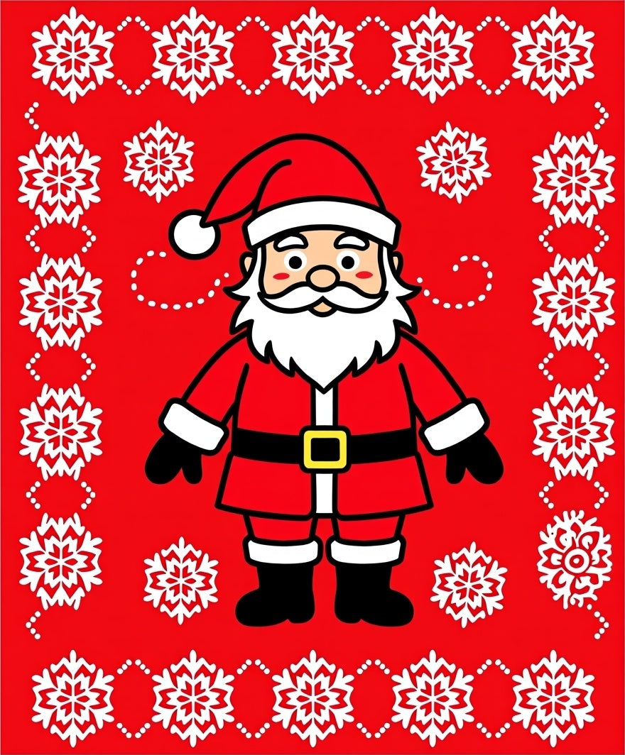 Festive Red Santa Snowflake Border Rug