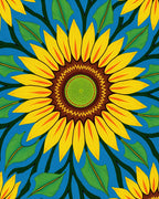 Radiant Yellow Sunflower Blue Kaleidoscopic Rug