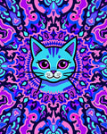 Psychedelic Blue Cat Mandala Vibrant Rug
