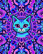 Psychedelic Blue Cat Mandala Vibrant Rug