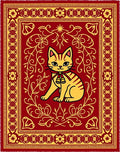 Golden Cat With Bells Red Rug