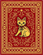 Golden Cat With Bells Red Rug