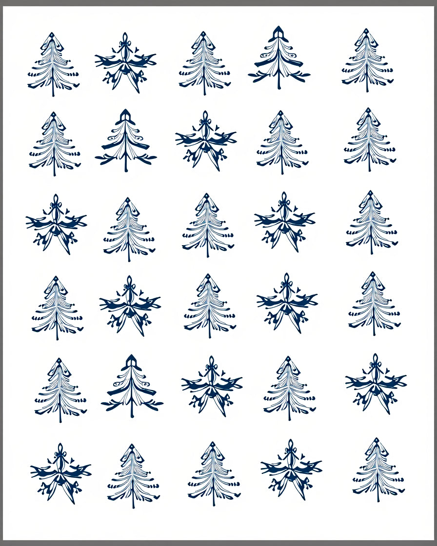 Navy Fir Tree Snowflake Collage Rug