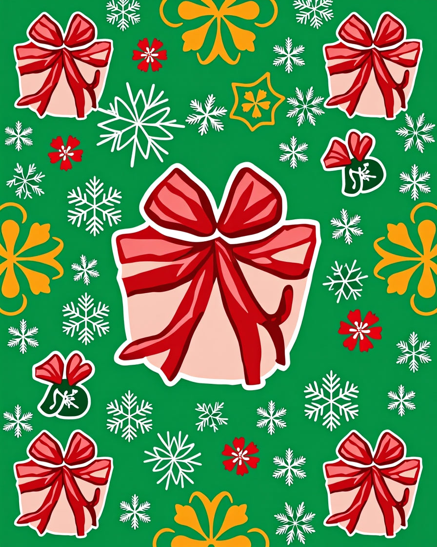 Red Gift Boxes White Snowflakes Yellow Blooms Rug