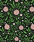 Black Pink Floral Garden Vines Rug