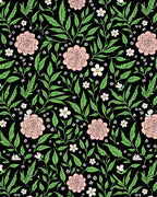 Black Pink Floral Garden Vines Rug