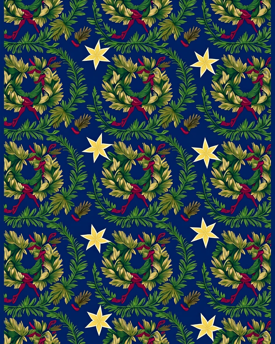 Navy Blue Wreath Star Garland Rug