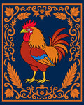 Ornate Rooster Navy Border Rug
