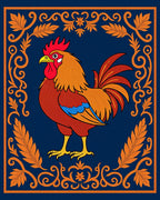 Ornate Rooster Navy Border Rug